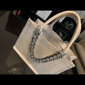 Jute white medium  tote 12.2 X 9.8 X 3.9 “ L”H”W”